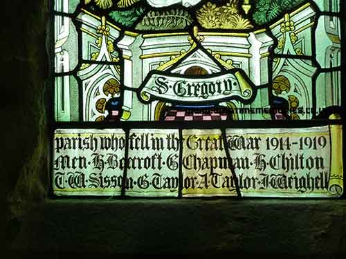 James Weighell commemorated in a church window, St Peter's osmotherley